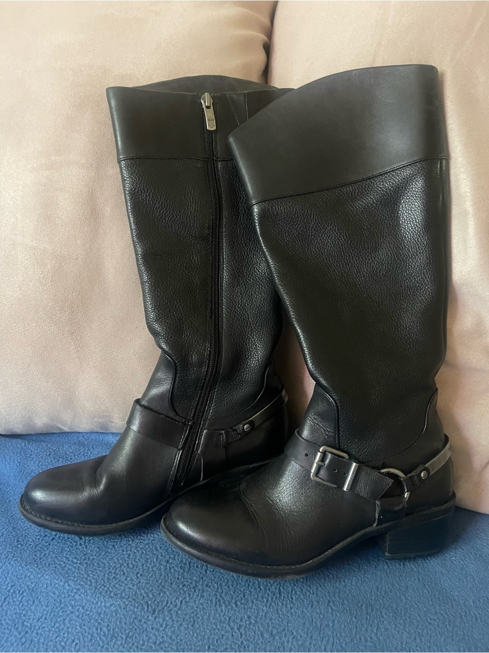 Vince Camuto Black Leather Knee-High Harness Boots